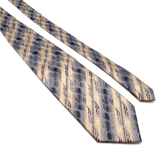 Aldolfo Mens Necktie Accessory Office Work Casual Dad Gift Designer Silver Tan - Picture 1 of 5